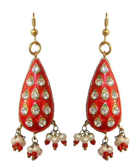 White Stone Studded Red Dangle Meenakari Earrings