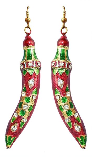 Stone Studded Red with Golden Dangle Lac Earrings