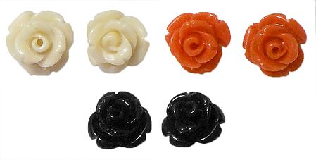 Three Pairs of Pink, White and Black Rose Earrings