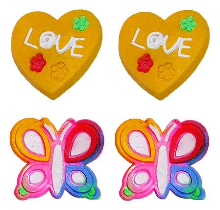 Pair of Rubber Heart and Butterfly Stud Earrings