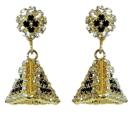 Gold Plated and Stone Studded Jhumka Earrings