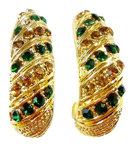 Pair of Green Stone Studded Gold Plated Earrings