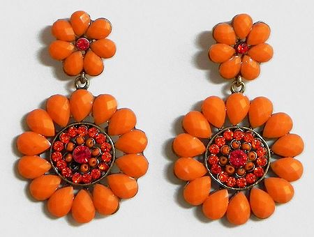 Saffron Stone Studded Flower Earrings