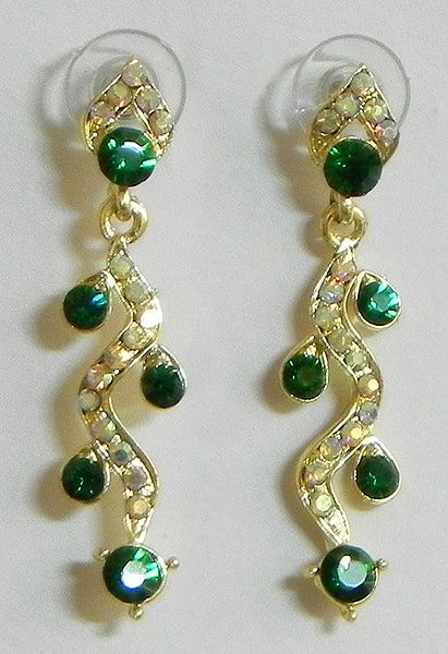 Green Stone Studded Gold Plated Earrings