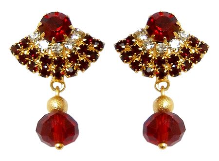 Maroon and White Stone Studded Dangle Earrings