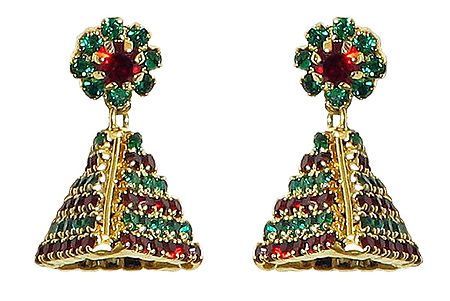 Green and Maroon Stone Studded Designer Earring