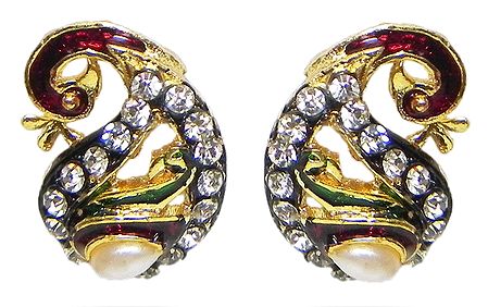 White Stone Studded and Lacquered Swan Earrings
