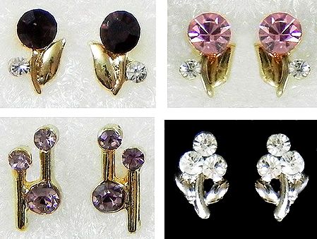 Four Pairs of Small Stone Setting Stud Earrings