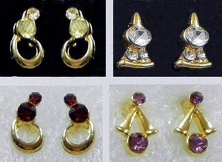 Four Pairs of Multicolor Small Stone Setting Stud Earrings