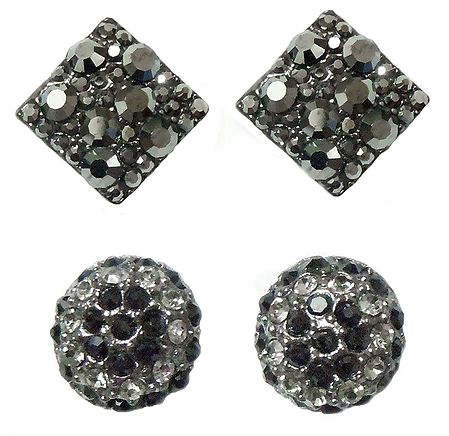 Set of Two Faux Black Onyx Stone Studded Stud Earrings
