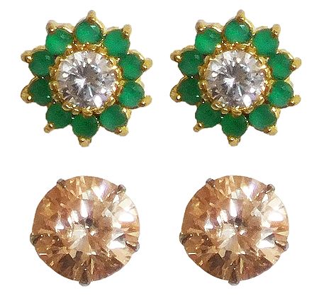 2 Pairs of Green and Peach Stud Earrings