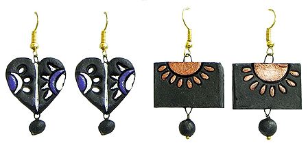 Two Pairs of Hand Painted Terracotta Earrings