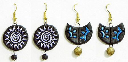 Two Pairs of Hand Painted Terracotta Earrings
