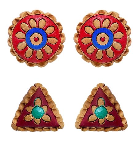 2 Pairs of Hand Painted Terracotta Push Back Earrings