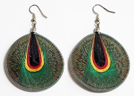 Green, Yellow, Red and Black Thread Earrings