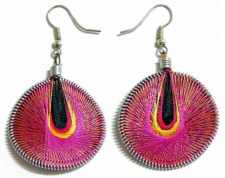 Pink, Yellow with Black Thread Earrings