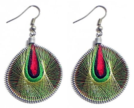 Green, Golden with Red Thread Earrings