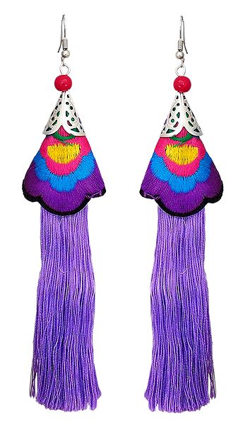 Embroidered Mauve Silk Thread Earrings
