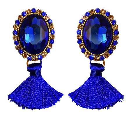 Blue Stone Studded Silk Thread Earrings
