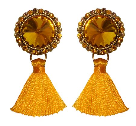 Yellow Stone Studded Silk Thread Earrings