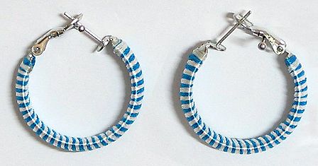 White with Blue Thread Earrings