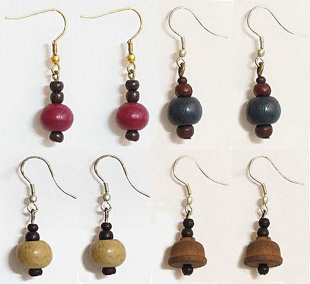 Four Pairs of Wooden Bead Earrings