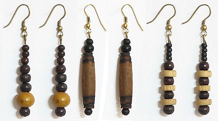 Three Pairs of Wooden Bead Earrings