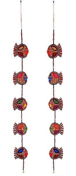 Set of 2 Hand Painted Hanging Fish with Beads - Perforated Leather Crafts