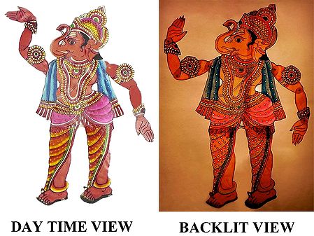 Hand Painted Ganesha - Perforated Leather Puppet from Andhra Pradesh