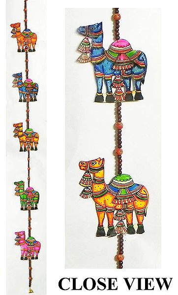 Hand Painted Hanging Camels with Beads - Perforated Leather Crafts from Andhra Pradesh