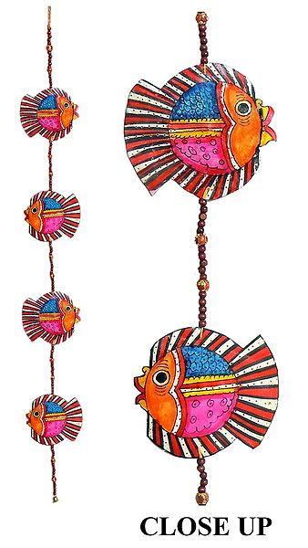 Hand Painted Hanging Fishes with Beads - Perforated Leather Crafts from Andhra Pradesh