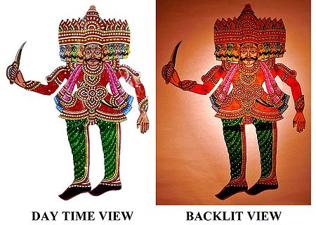 Hand Painted Ravana - Perforated Leather Hanging Puppet from Andhra Pradesh