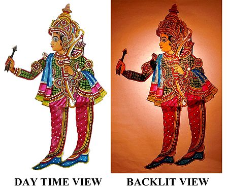 Hand Painted Rama - Perforated Leather Hanging Puppet from Andhra Pradesh