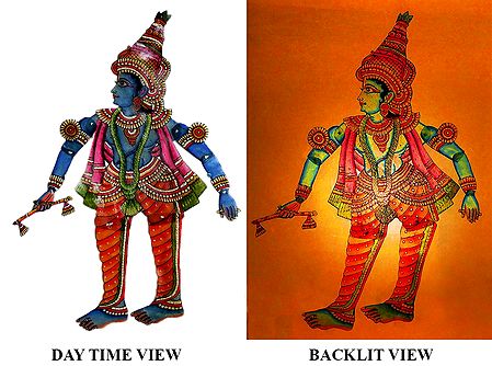 Hand Painted Krishna - Perforated Leather Hanging Puppet from Andhra Pradesh
