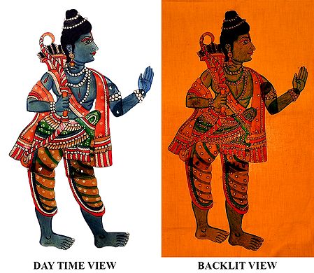 Hand Painted Rama - Perforated Leather Hanging Puppet from Andhra Pradesh