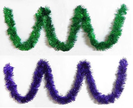 Set of Two Decorative Green and Purple Foil Paper Streamer