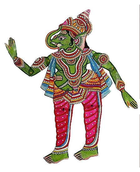 Hand Painted Ganesha - Perforated Leather Hanging Puppet from Andhra Pradesh