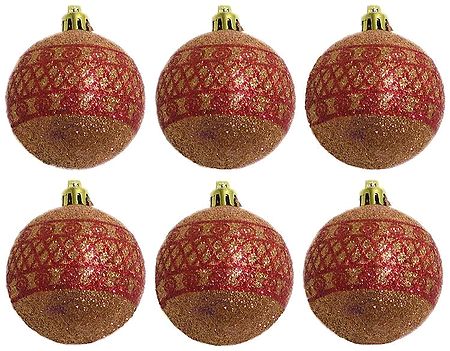 Set of Six Red Balls for Christmas Tree Decoration