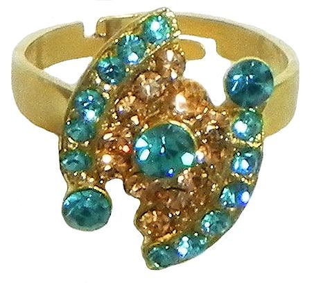 Cyan and Brown Stone Studded Adjustable Ring