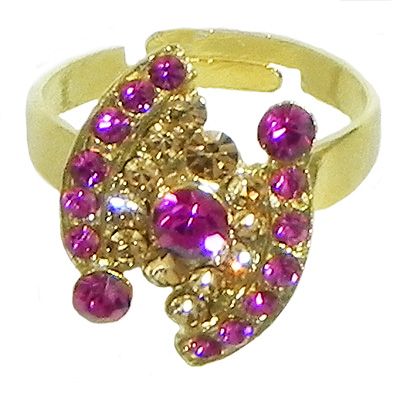 Magenta and Brown Stone Studded Adjustable Ring