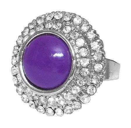White and Purple Stone Setting Round Metal Ring