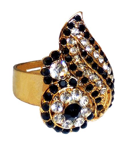 Black and White Stone Studded Adjustable Ring