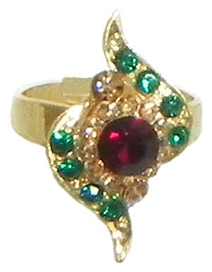 Red and Green Stone Studded Adjustable Ring