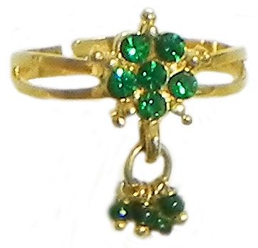 Green Stone Studded Jhalar Adjustable Ring