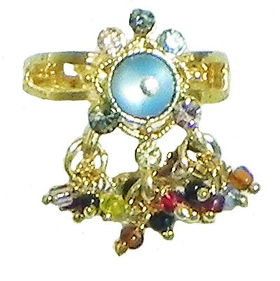 Blue Stone Studdd Adjustable Ring with Beaded Jhalar
