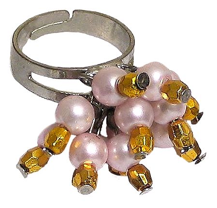 Light Pink and Golden Bead Jhalar Ring