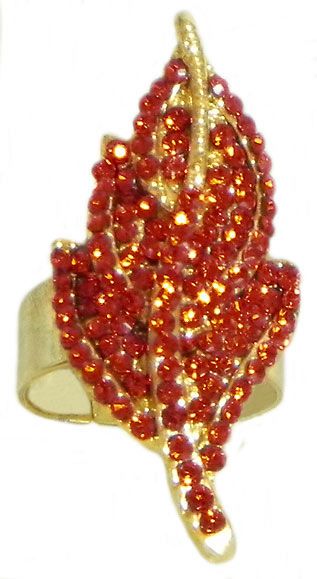 Red Stone Studded Leaf Ring