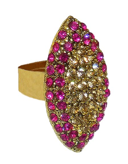Magenta and Yellow Stone Studded Adjustable Ring