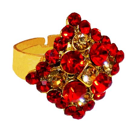 Saffron and Yellow Stone Studded Adjustable Ring