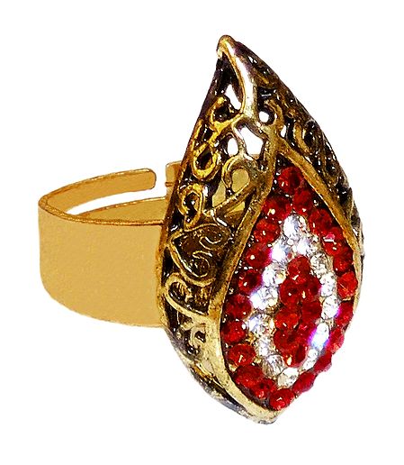 Red and White Stone Studded Adjustable Ring